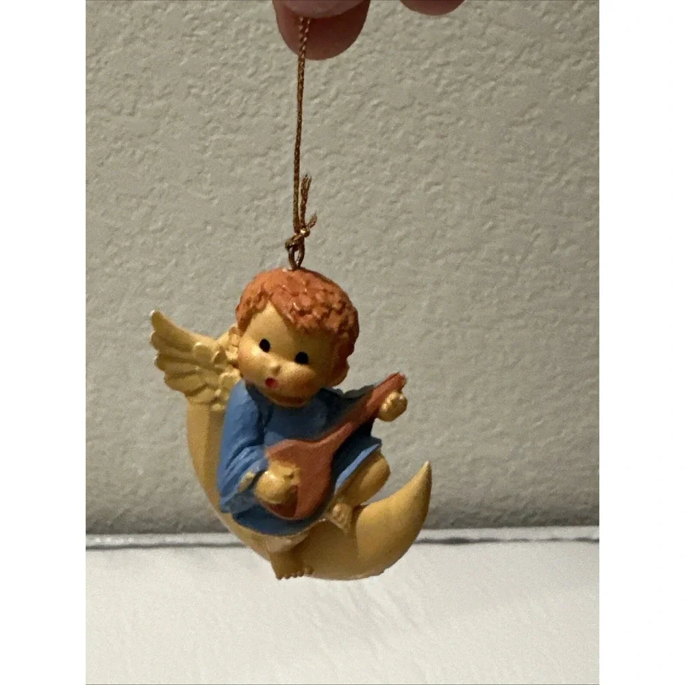 Vintage Hong Kong Plastic Christmas Ornament Angel Sitting on Moon Cherub